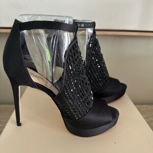 Black Satin / Mesh Rhinestone Heels by Vince Camuto Size 7.5